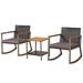 3 Pieces Rattan Rocking Bistro Set with Coffee Table and Cushions - 29" x 23" x 29.5" (L x W x H)