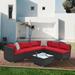 Outdoor Patio 7-Piece PE Wicker Conversation Sofa Set All-Weather Versatile Sectional Sofa Set with Square Table and Pillows