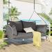 2-Person Hanging Seat, Rattan Woven Porch Swing with Ropes and Cushion