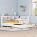 White Daybed Full Size Frame w/ Pull-out Trundle Bed, USB Port & Shelf