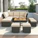9 Piece Patio Outdoor Conversation Set with Solid wood coffee table and Ottomans