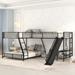 Triple Bunk Bed Twin over Full Size with Desk & Slide, Metal L-Shaped Bunkbeds Frame w/Loftbed Attached for 3 Kids/Teens/Adults
