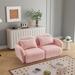 Pink Lounge Loveseat Sofa Teddy Fabric Sleeper Loveseat Couch Lazy Curved Settee with Back Pillows for Living Room