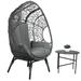 2-Pieces Patio Hand-Woven PE Wicker Rattan Egg Chair with Cushion and Side Table, Suitable for Courtyard, Garden, Balcony