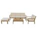 Garden Conversation Sofa Sets with Acacia Wood Coffee Table 6-Piece Patio Sectional Sofa Set with Beige Removable Cushion