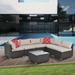 Outdoor Versatile 7-Piece Patio Rattan Conversation Sofa Set All-Weather Modular Sofa Set with Square Glass Table & Cushions