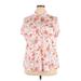 Croft & Barrow Short Sleeve Button Down Shirt: Pink Floral Tops - Women's Size 2X-Large