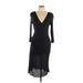 Velvet by Graham & Spencer Casual Dress - Party Plunge 3/4 Sleeve: Black Print Dresses - Women's Size Large Petite