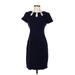 Talbots Casual Dress - Sheath Keyhole Short sleeves: Blue Solid Dresses - Women's Size 2