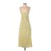 Zara Casual Dress - Midi Plunge Sleeveless: Yellow Print Dresses - Women's Size Small