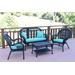 4Pc Santa Maria Black Wicker Conversation Set - Sky Blue Cushions- Jeco Wholesale W00211-G-FS027