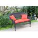 Espresso Wicker Patio Love Seat With Brick Red Cushion And Pillows- Jeco Wholesale W00201-FS018-CL