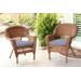 Honey Wicker Chair With Steel Blue Cushion - Set Of 2- Jeco Wholesale W00205-C_2-FS033-CS