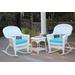 3Pc White Rocker Wicker Chair Set With Sky Blue Cushion- Jeco Wholesale W00206R-B_2-RCES027