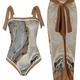 Plus Size Retro Tankini Set, Women's Plus Marble Print Tie Shoulder Swimsuit & Skirt 2 Piece Bathing Suit