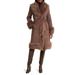 Faux Suede Wrap Coat With Faux Fur Trim