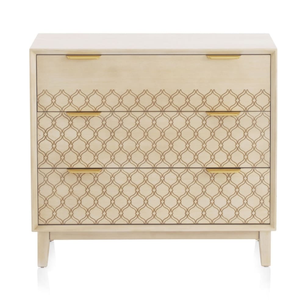Commode 3 tiroirs plaqué chêne et coloris beige