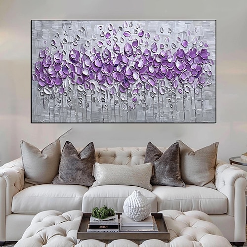 handgemaltes abstraktes Gemälde in Gold, Silber, Blaugrün und Weiß auf Leinwand, abstraktes Tulpen-Blumengemälde, Wandkunst, strukturiertes, dickes Gemälde für Wohnzimmer, Schlafzimmer, Image