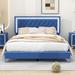 Wrought Studio™ Kaeisha Velvet Platform Bed w/ LED Lights & Headboard Wood & /Upholstered/Velvet in Blue | 45 H x 64 W x 84 D in | Wayfair