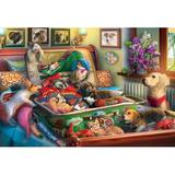 Vermont Christmas Company Traveling AIF4 Pets Jigsaw Puzzle 100 Piece - Dog & Cat Themed Puzzle with Large Pieces - Perfect for Seniors & Kids - 19 x 13