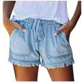 Kcodviy Womens Pocket Jeans Denim Pants Female Tassel Bandage Bottom Casual Shorts Biker Shorts Women plus Size Women s Bike Shorts Women s Denim Shorts Swimsuit with Shorts for Women Women Shorts