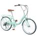 22 Inch Girls Bike 7 Speed Beach Cruiser Bike Aluminum Alloy Frame Bicycle Complete Cruiser Bikes City Bike for Kid Child Student Women Teens and Commuting Green