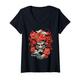 Damen Kagura Masks Japanische Kunst Geschenke Lustige Grafik Tees T-Shirt mit V-Ausschnitt