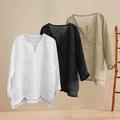 Multi Packs 3pcs Men's V Neck Long Sleeve blackwhitekhaki Shirt Linen Shirt Summer Shirt Plain Daily Wear Vacation Cotton Blend Spring Summer