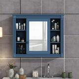 Aukfa Wall Mounted Bathroom Storage Cabinet Medicine Cabinet with Mirror - Blue
