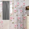 Peony Printed Sheer Window Curtain For Balcony Floral Tulle Voile Door Casement Curtain Drape Panel Sheer Scarf Valances