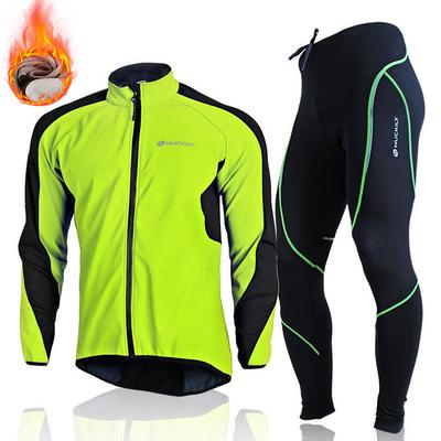 Nuckily Men's Cycling Jacket with Pants Fleece Jacket Winter Thermal Warm Windproof 3D Pad Breathable Bike Windbreaker Clothing Suit Mountain Bike MTB Road Bike Cycling Green Red Blue Bike Wear