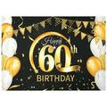 Large Happy Birthday Banner Black Gold Birthday Party Background Decoration 80 x 120CM Birthday Banner Sign Poster Anniversary Decoration Supplies for 30th 40th 50th 60th