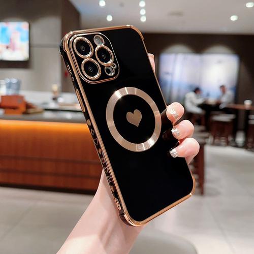 Phone Case For iPhone 16 iPhone 15 Pro Max Plus iPhone 14 13 12 Pro Max Plus Back Cover Support Wireless Charging Shockproof Heart TPU Plating