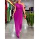 Women's Prom Dress Party Dress Wedding Guest Dress Velvet Dress Long Dress Maxi Dress Purple Sleeveless Pure Color Split Spring Fall Winter One Shoulder Fashion