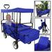 Geniqua Blue Utility Collapsible Folding Wagon Cart w/Canopy Garden Beach Toy Sport Buggy