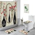 Chinese Style Shower Curtain Peony Butterfly Flowers Bathroom Decoration Curtains Set Non-Slip Carpet Waterproof Bathtub Screen