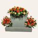 SPBOOMlife Realistic Artificial Cemetery Flowers - Silk Faux Floral Orange Rose and Calla Lily - Bouquet Pair for Grave - Headstone Saddle - 3 Memorial Decorations