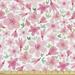 Cherry Blossom Fabric by the Yard Mingled Cartoon Style Design of Bloomed Sakura Flowers and Buds Decorative Upholstery Fabric for Sofas and Home Accents 2 Yards Pink Rose and Green by Ambesonne