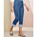 Draper's & Damon's Women's Rhinestone Cuff Denim Capri - Blue - PL - Petite