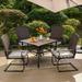 durable 7 Piece Outoor Dining Set for 6 Metal Dining Table and Cushioned Wicker Rattan Chairs Furniture Set for Patio Yards Poolside