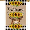 28x40 Inch Double Sided Garden Flag - Welcome Summer Sunflower Garden Flag - Seasonal Large Outdoor Yard Flags of Burlap - Outside Garden Yard Decorations - Welcome Flower Summer Outdoors Flag