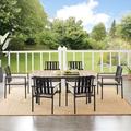 Ulax Furniture 7 Piece Rectangular Patio Dining Set with 6 Stacking Dining Chairs and 1 Rectangular Aluminum Table Suitable for 6 People Black