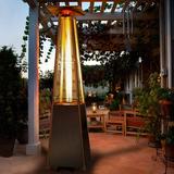 PAMAPIC Patio heater 42000 BTU Stainless Steel Pyramid Patio heater with Cover Outdoor Propane Heater on Wheels Easily Move Glass Tube Patio Heater great for backyards restaurant cafeteria etc.