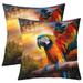 YST Parrot Throw Pillow Covers 22x22 Inch Pack of 2 Sunset Mountain Trees Pillow Covers Bohemian Feather Cushion Covers Soft Tropical Bird Decorative Pillow Covers for Office