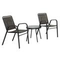 3 Piece Outdoor Bistro Set Patio Stackable Chairs with Folding Backrest Patio Conversation Set with Steel Frame Indoor/Outdoor Bistro Table and Chairs Set (Black)