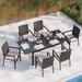 MFSTUDIO Outdoor Patio Dining Set 9 PCS Patio Furniture Set with Extendable Metal Table and 8 Rattan Wicker Chairs Beige Cushion