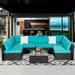 7Pcs Patio Furniture Sets - Patio Sectional Conversation Sofas Black PE Wicker Outdoor Couch Patio Seating with Pillows & Coffee Table Red