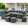 AECOJOY Patio Furniture Set 7 Pieces Outdoor Patio Furniture with Dining Table&Chair All Weather Wicker Conversation Set with Ottoman Grey
