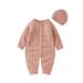 Canis Infant Romper and Cap Combo Solid Color Single-breasted Knitted Outfit