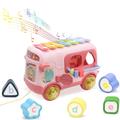 Baby Girl Toy 12 18 Months Musical Sensory Bus with Xylophone, Shape Sorter Pull Along Toy for 12-18 Months Early Educational Toy Birthday Chirstmas